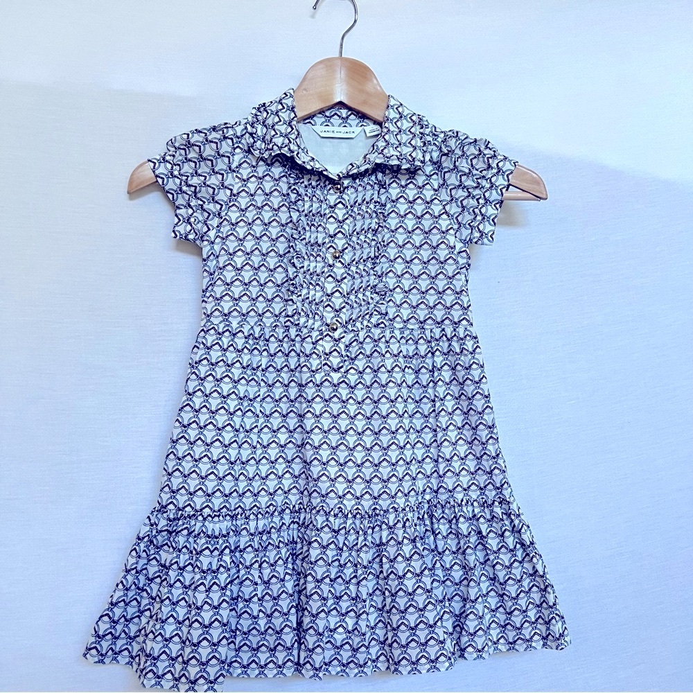 Janie and Jack Blue Polo Collar Preppy Dress with Flutter Hem - Picture 1 of 10